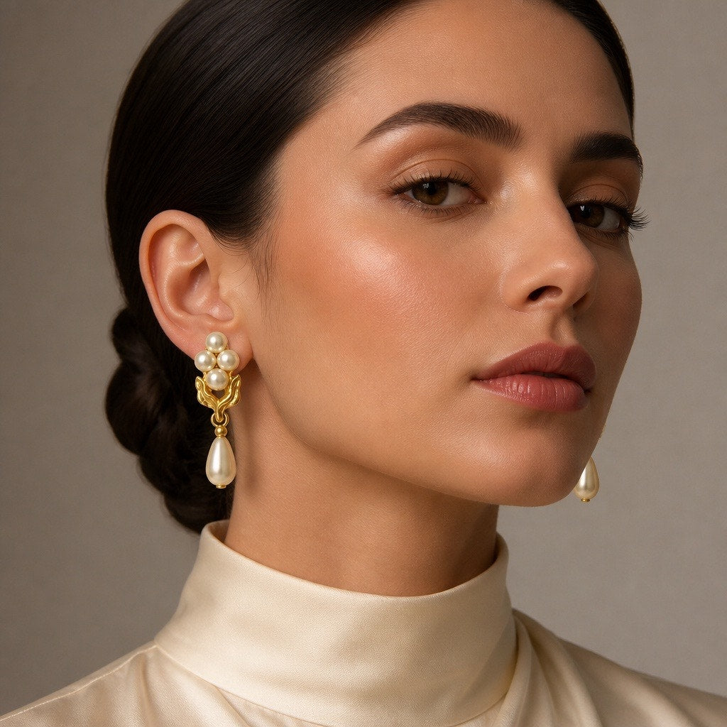 The Richelieu Estate Collection: Pearl Blossom & Teardrop Dangle Earrings