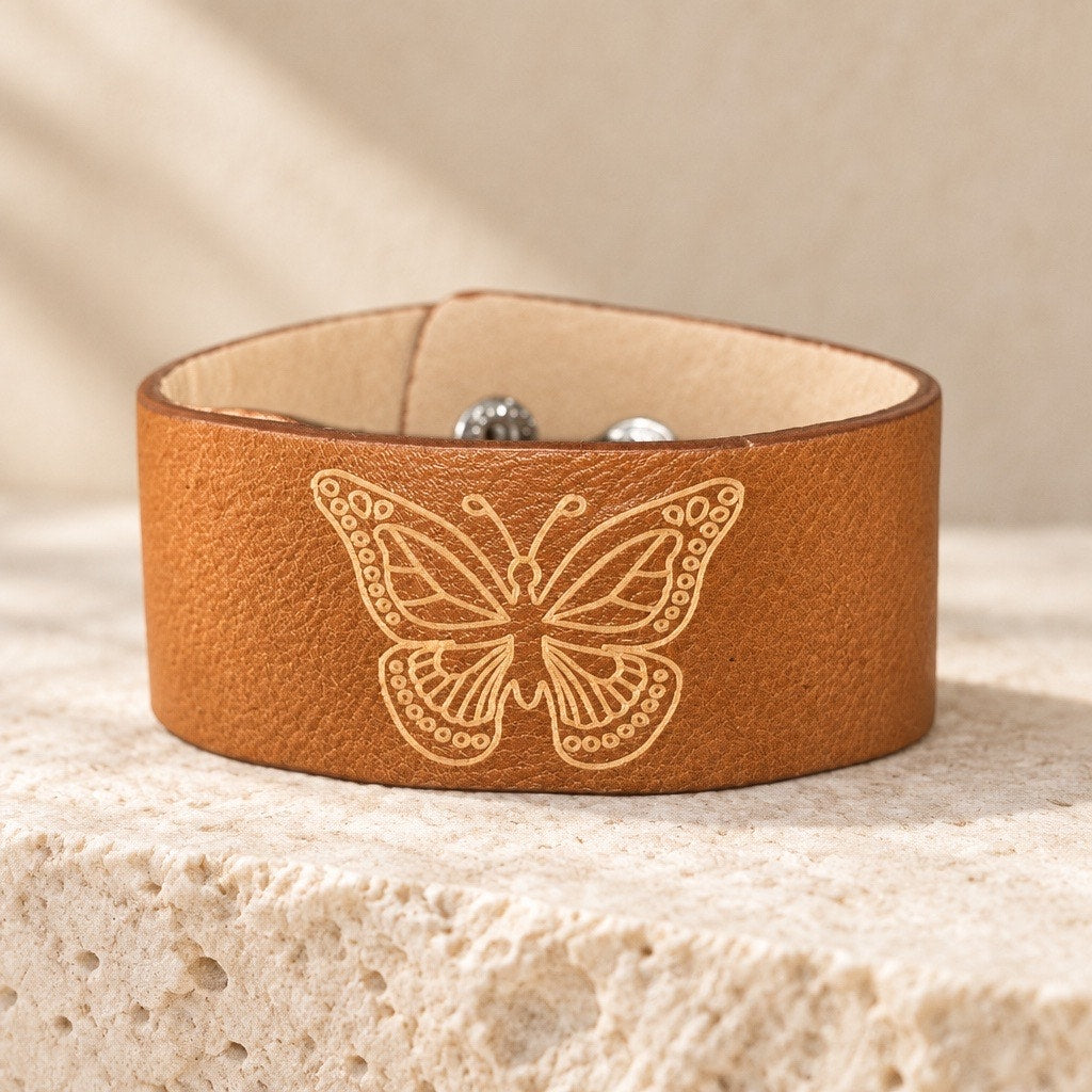 Vintage Butterfly Leather Snap Bracelet
