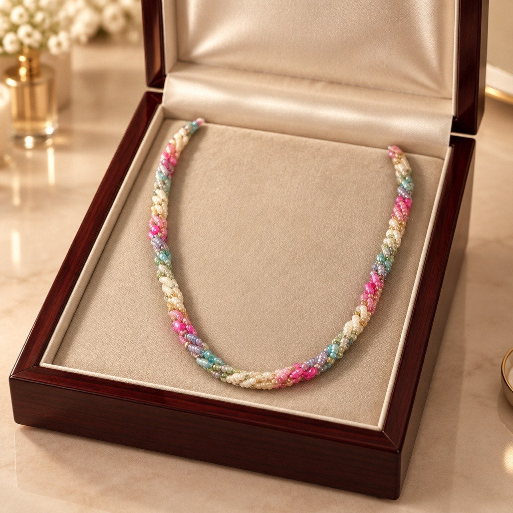 ✨ Y2K Pastel Rainbow Multi-Strand Twisted Seed Bead Choker Necklace ✨