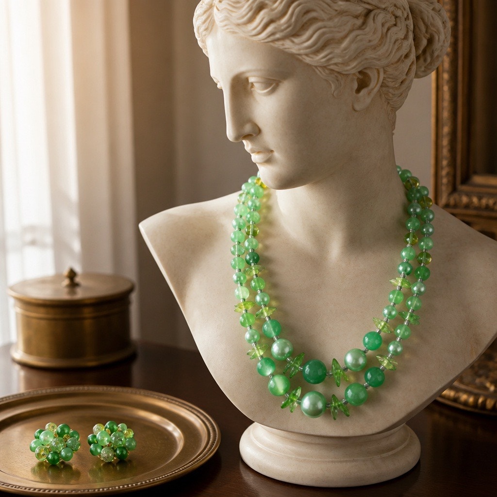 Rare Estate Find • 1960s Hong Kong Signed Graduated Green Lucite Set ✨