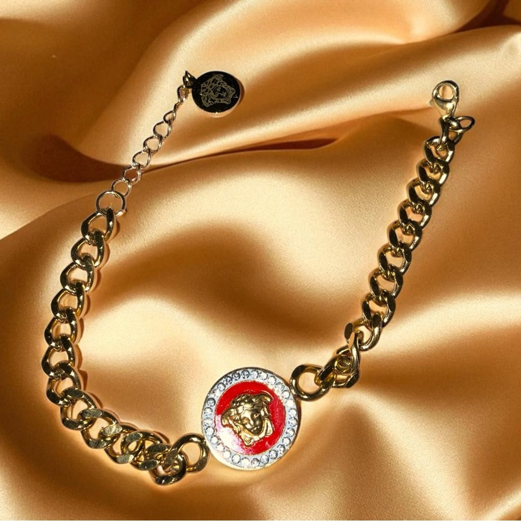 Gold Medusa Curb Chain Bracelet