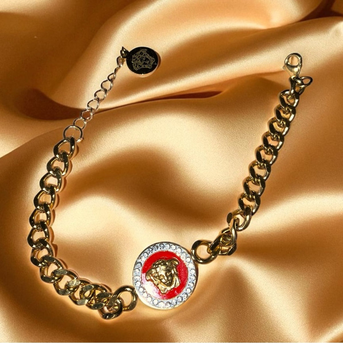 Gold Medusa Curb Chain Bracelet