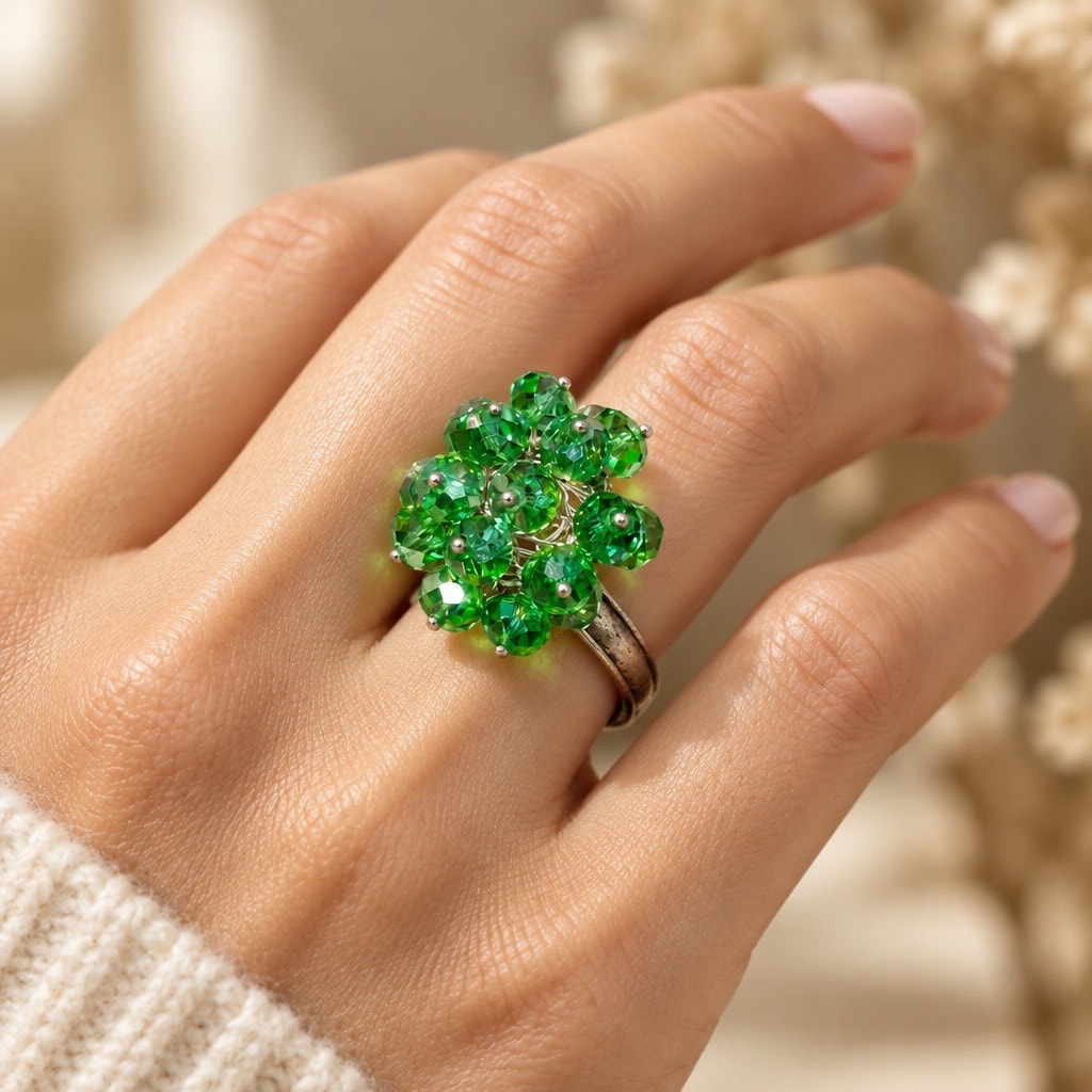 Vintage 1950s Rare Discontinued The Verdant Cluster Crystal Cocktail Ring