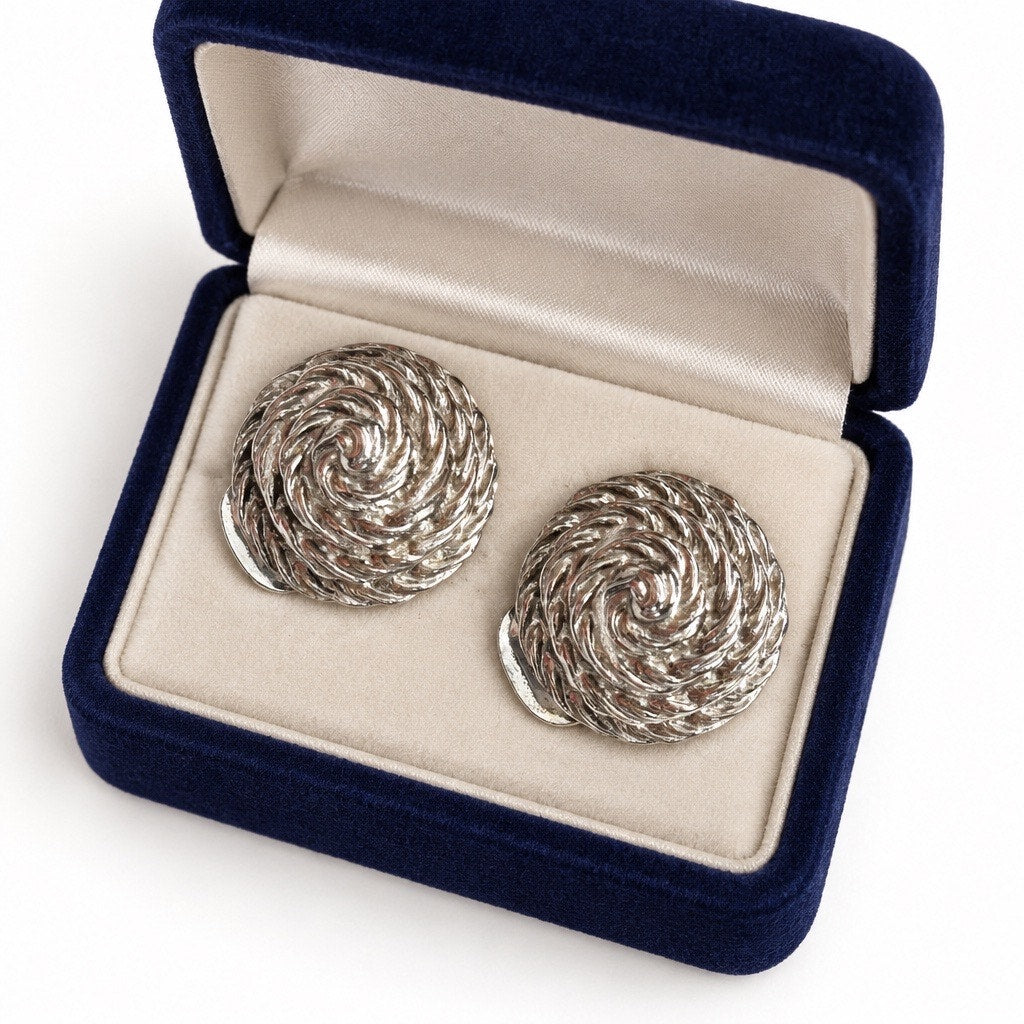 1980 s Vintage estate sale Silver Swirl Clip-On Earrings - Women Jewelry