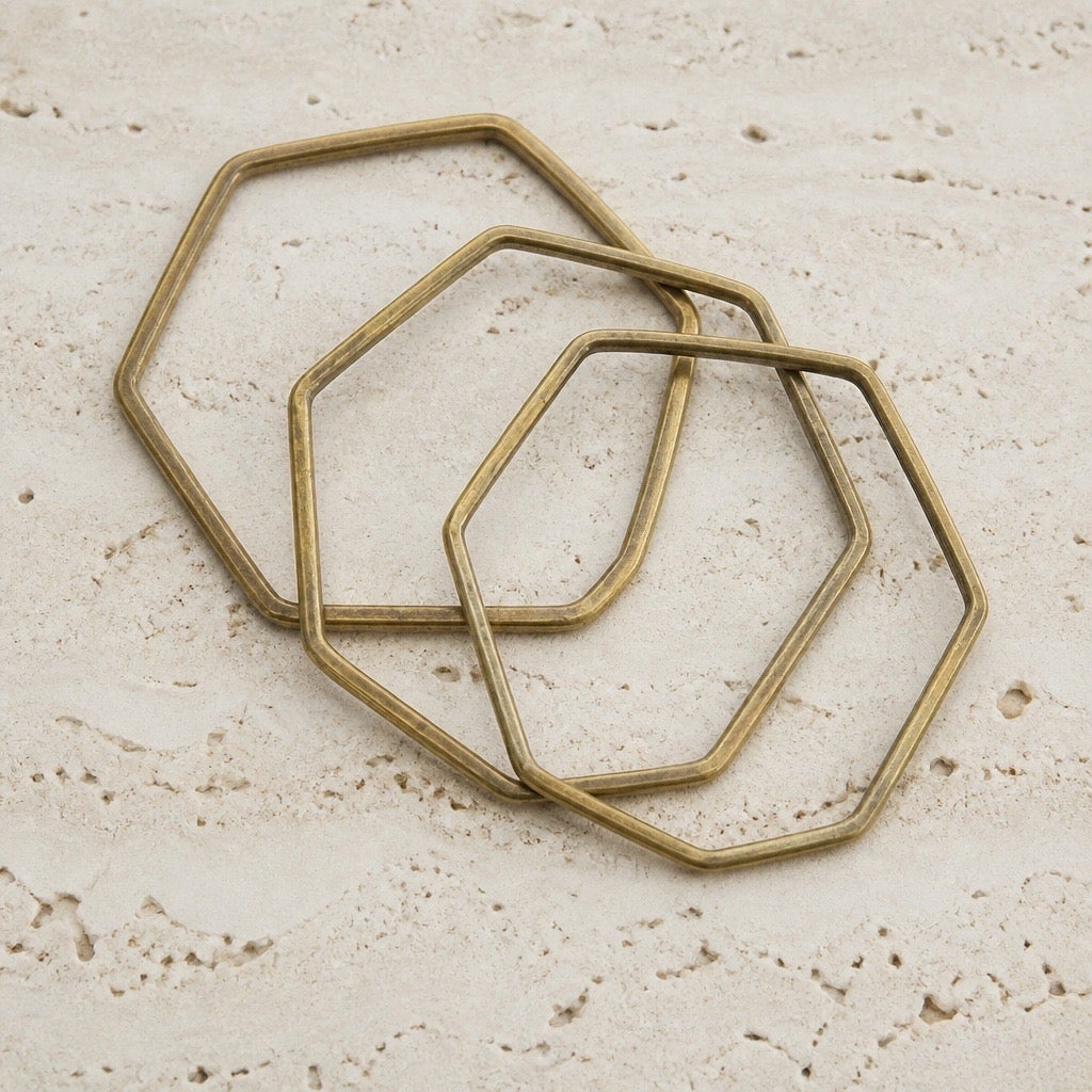 c.1990s Rare Archival Brutalist Hammered Patina Geometric Stacking Bangles