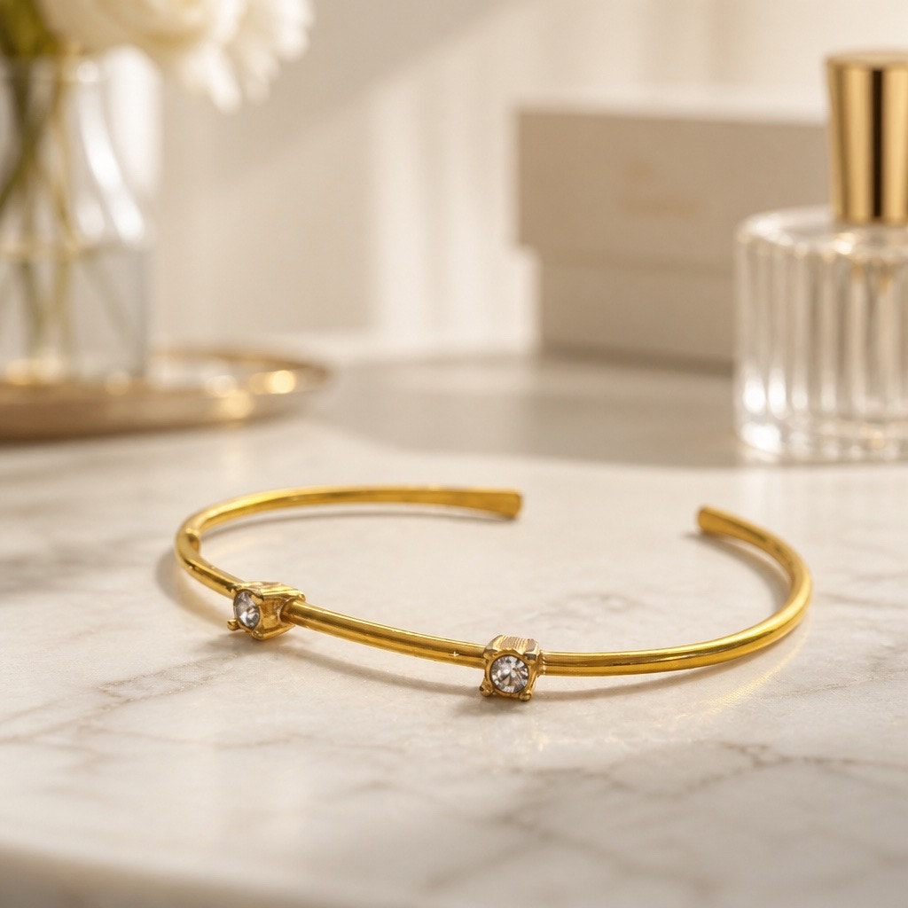 The Clara Cuff — Elegant Gold-Plated Multi-Stone Bezel Station Open Cuff Bracelet