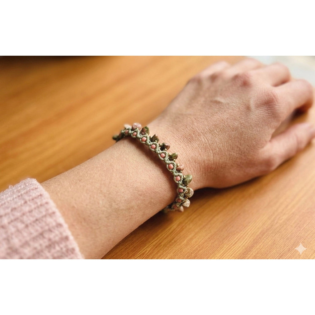 Handcrafted Boho Unikite & Glass Beaded Bracelet