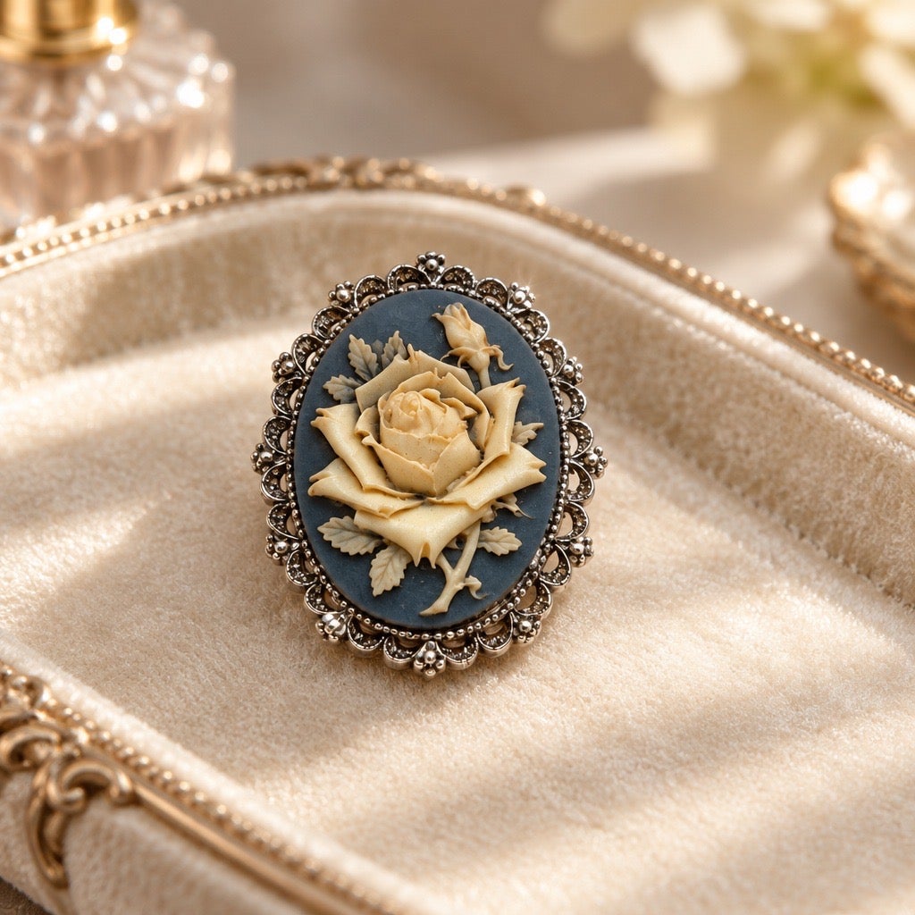 Circa 1970s Gerry's Signed Victorian Revival Rose Cameo Pendant Brooch