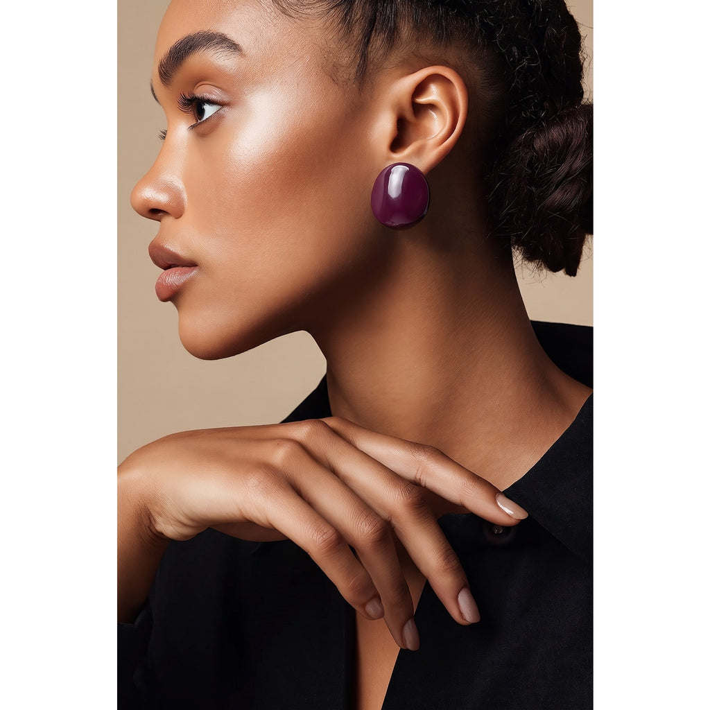 Vintage 1980s Deep Plum Purple Dome Stud Earrings — Chunky High-Gloss Button Studs