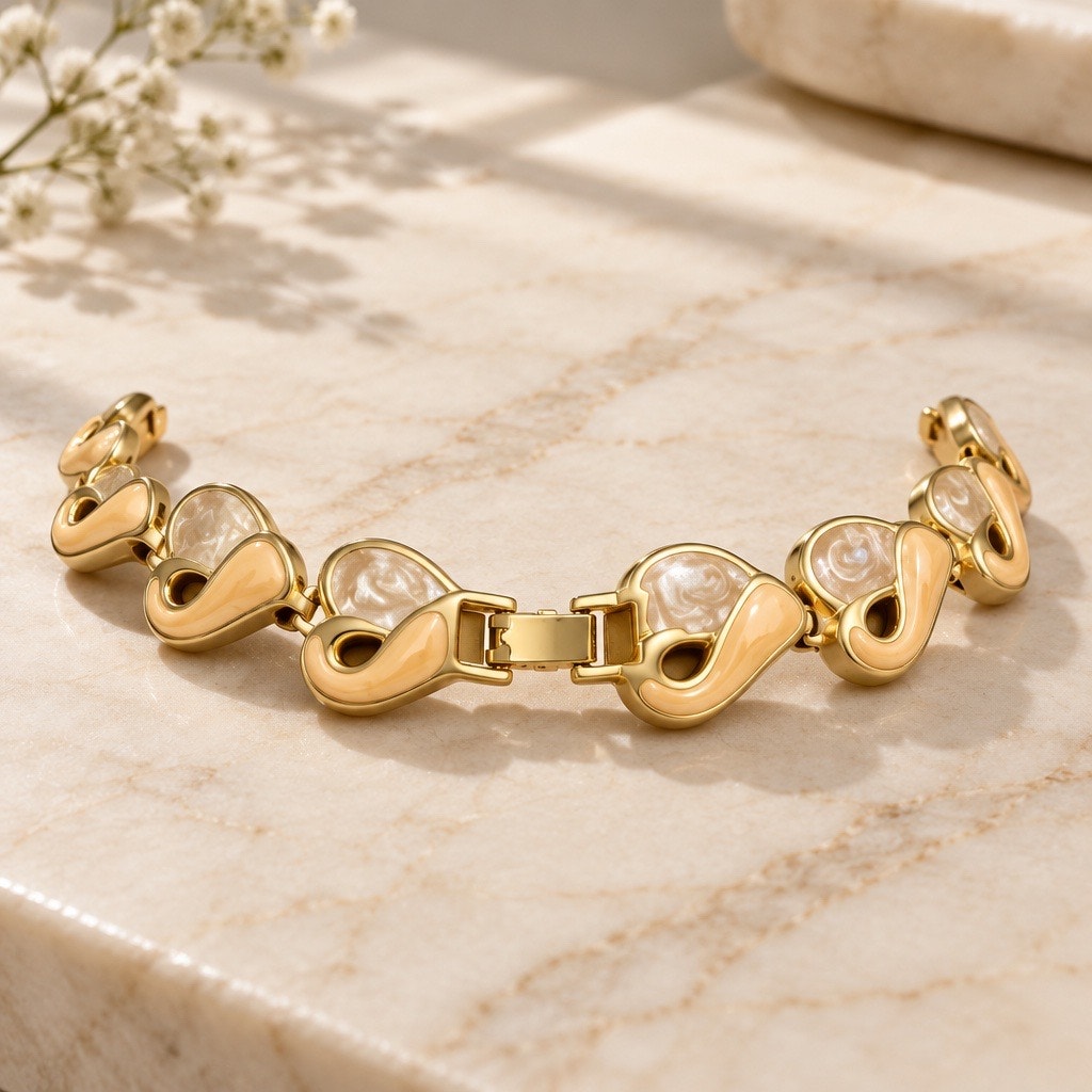 Vintage Gold Plated Heart Collar Necklace, Enamel Inlay Statement Choker