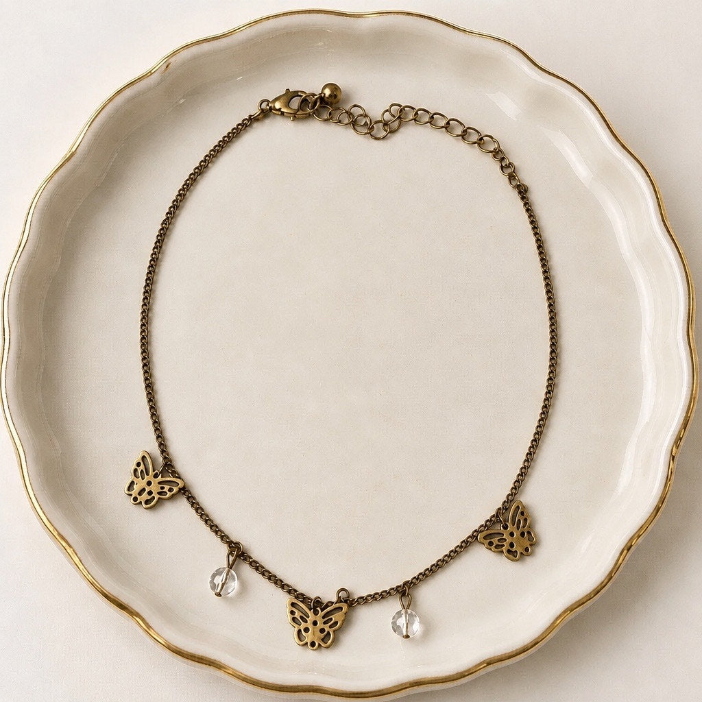 Antique Bronze Butterfly Drop Choker