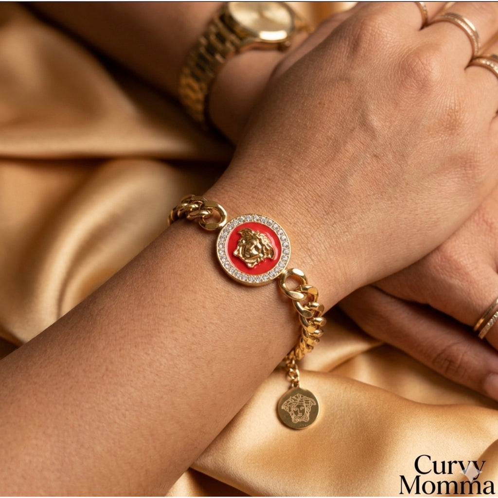 Gold Medusa Curb Chain Bracelet