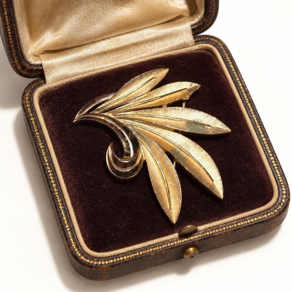 Trifari signed! Golden Leaf Statement Brooch- some beautiful patina