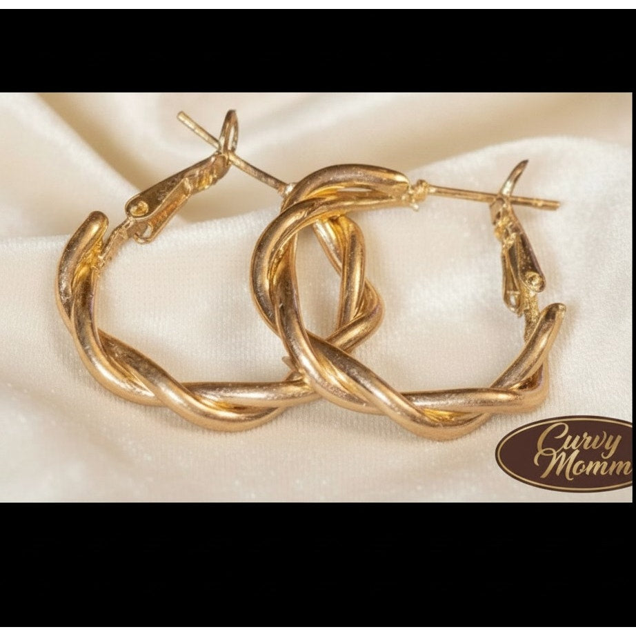 Vintage Gold-Tone Twisted Hoop Earrings