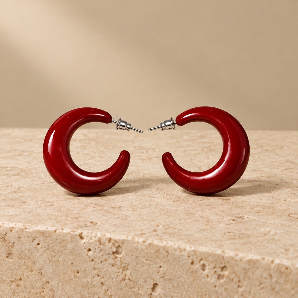 Modern Y2K-Style Cherry Red Lucite Chunky Hoop Studs