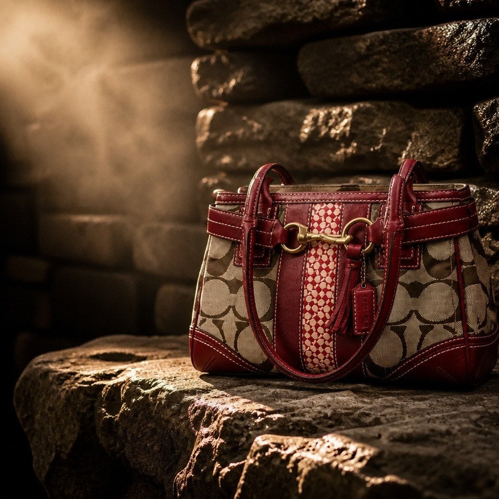 The Hampton Heritage Satchel – Vintage Monogram Canvas & Burgundy Leather Carrier
