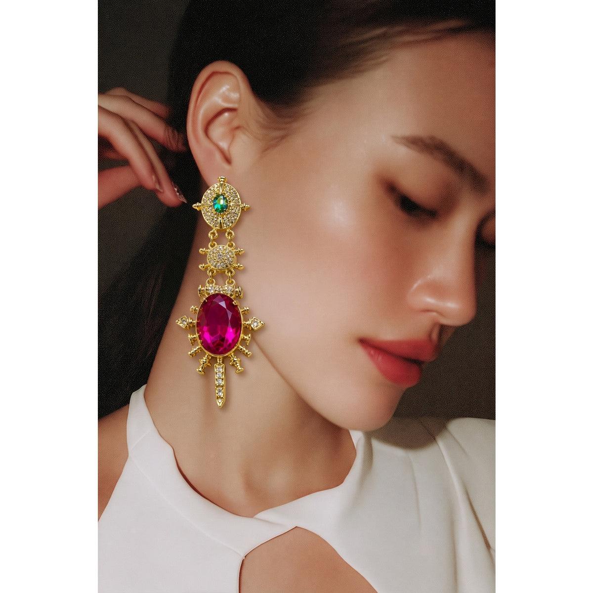 Rare Find: Vintage Kirks Folly Pave Star Magenta Crystal Statement Earrings ✨