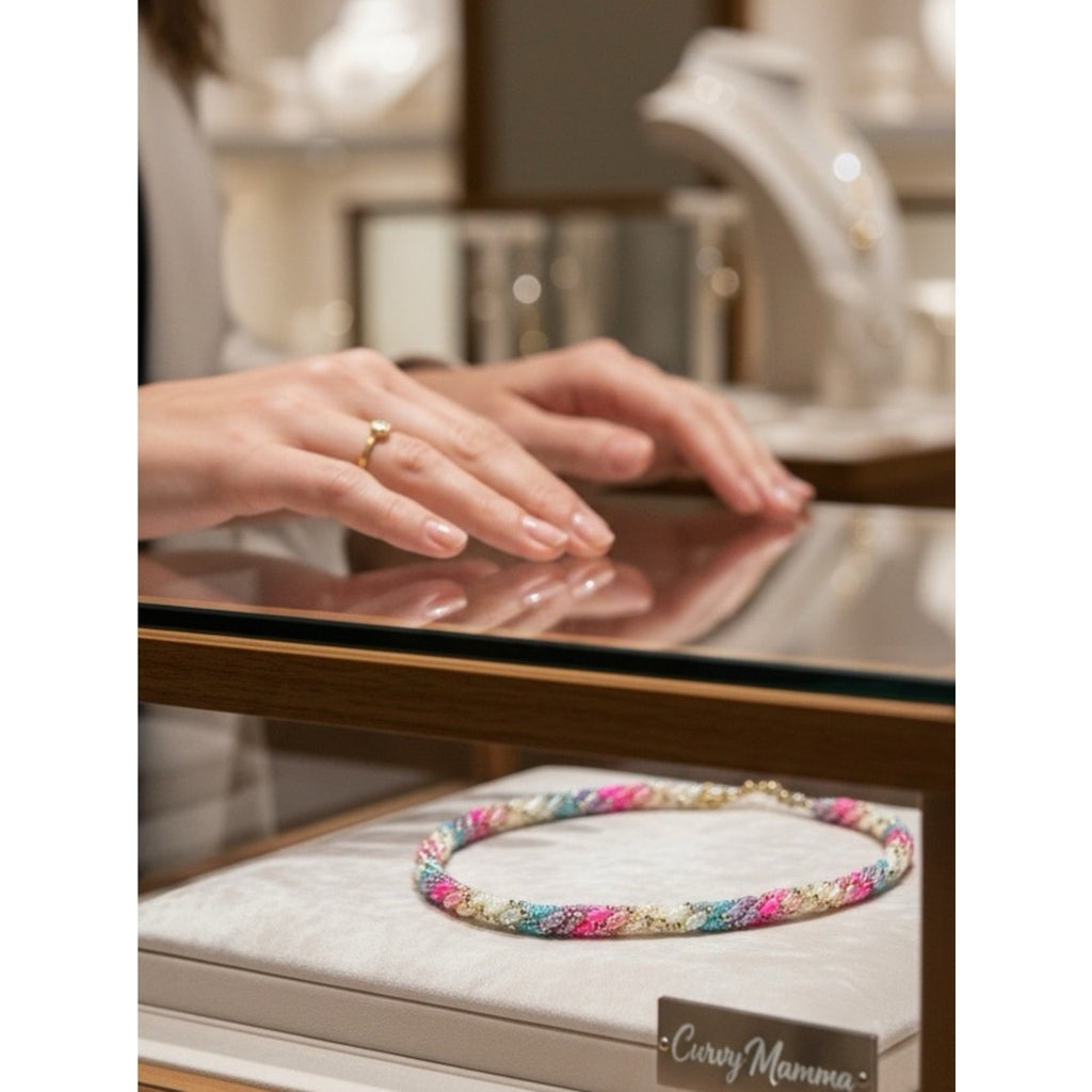 ✨ Y2K Pastel Rainbow Multi-Strand Twisted Seed Bead Choker Necklace ✨