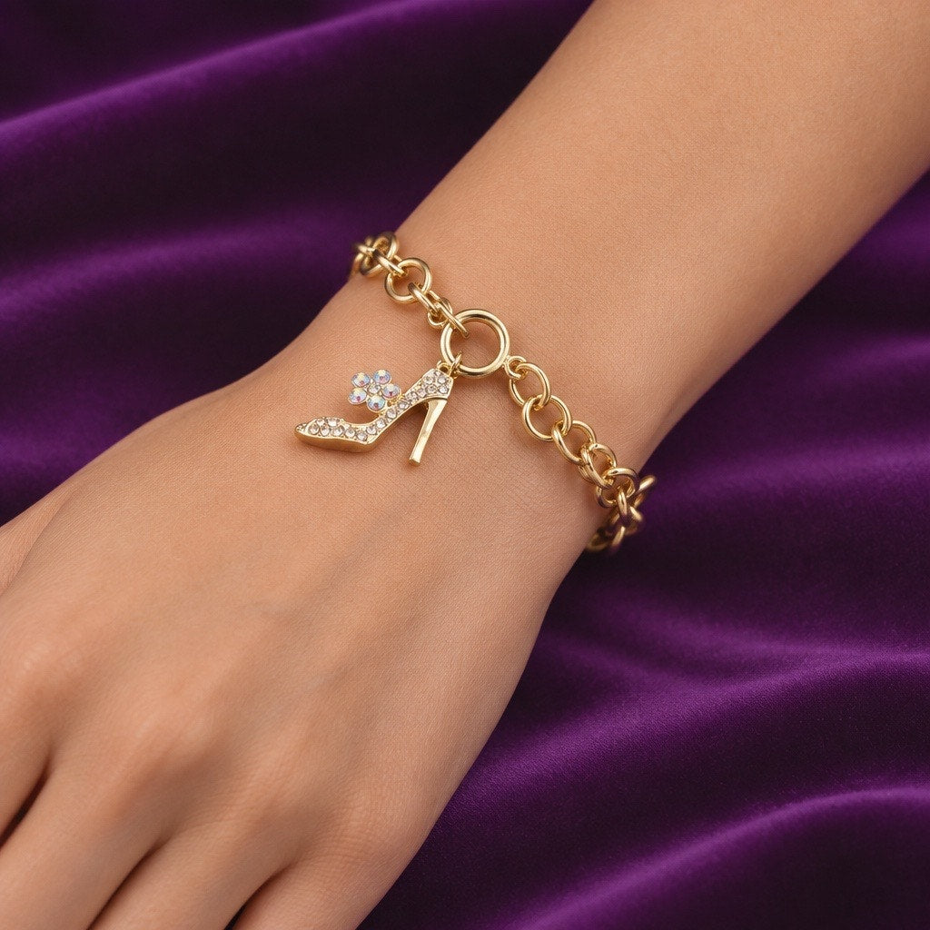 Chic Fashionista Rhinestone High Heel Pump Charm Bracelet • AB Crystal Accent