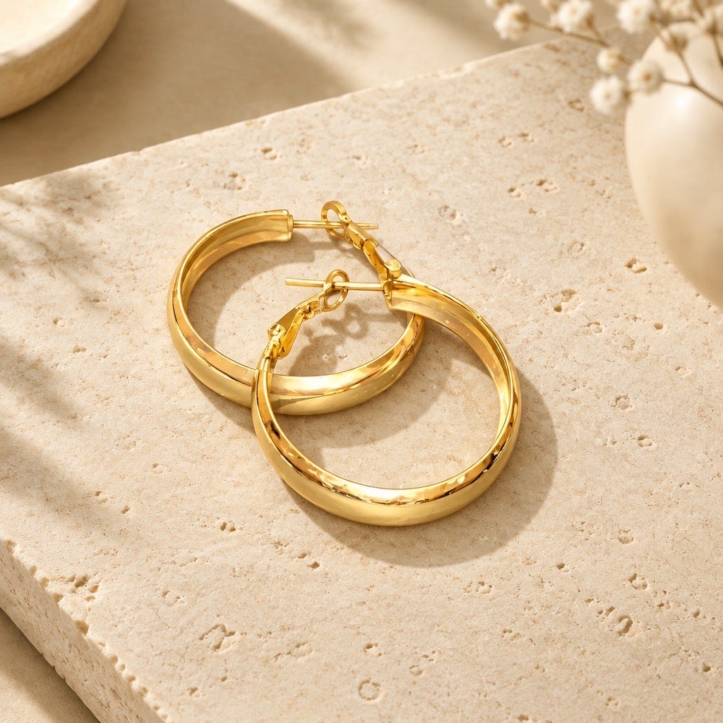 c.1990s Vintage Golden High-Polish Thick Tube Hoops