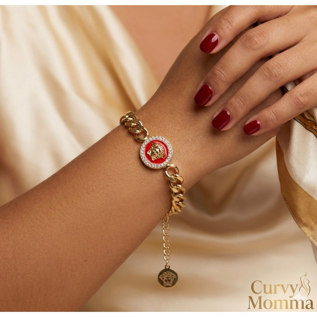 Gold Medusa Curb Chain Bracelet