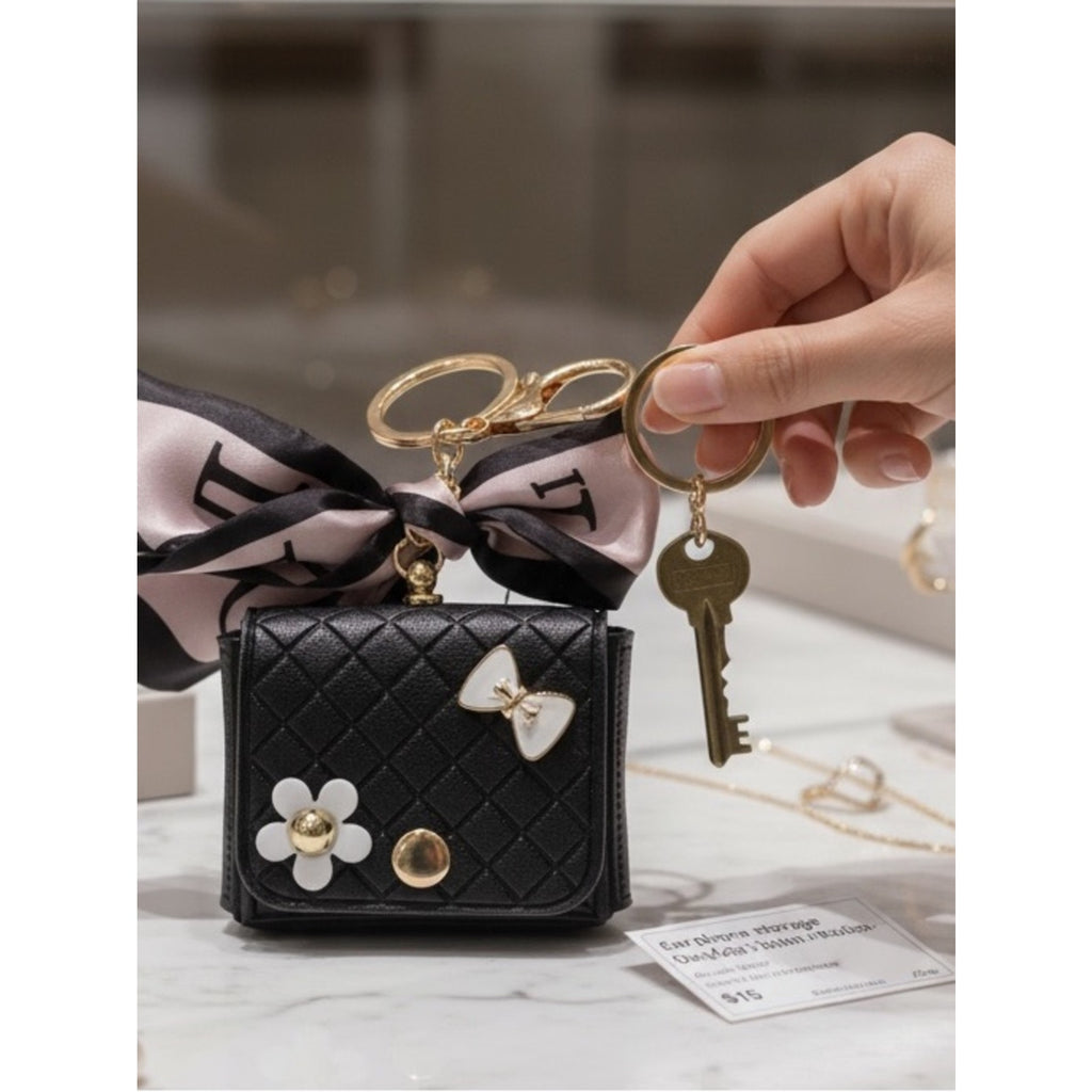 Storage Quilted Mini Bag Keychain- black