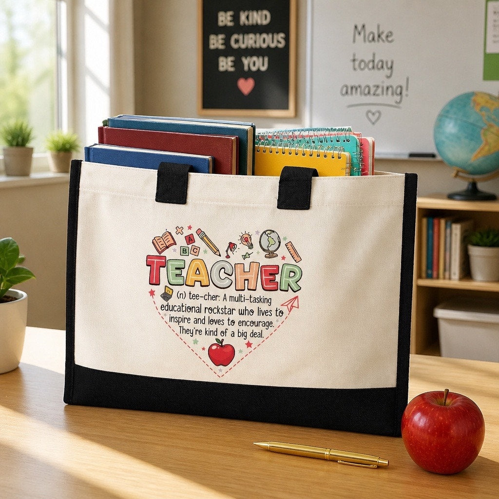 Chic Cream & Black Wide Tote Bag - Perfect Teacher Carryall!