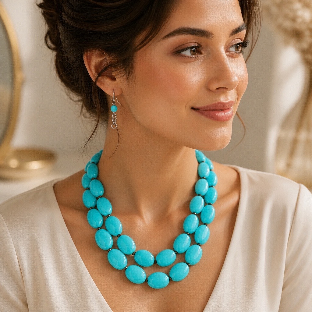 Chunky Aqua Howlite Turquoise Double Strand Bead Necklace & Mix & Match Curated  Se