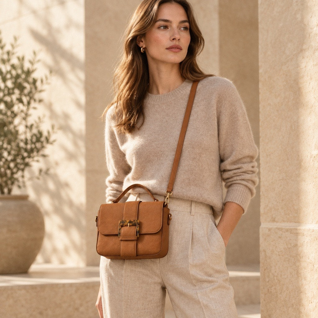 Modern Vintage Cognac Satchel Camel Crossbody Messenger Bag