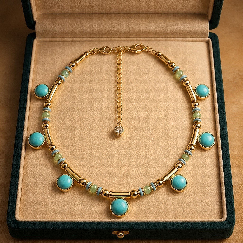 Premier Designs "Gilded Oasis" Turquoise & Gold Statement Necklace