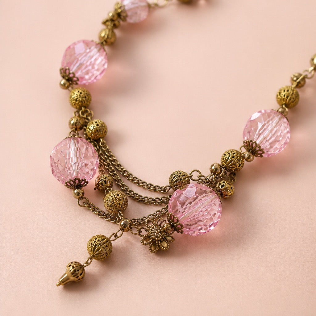 The Versailles Blush Coin Necklace – Vintage French Revival Statement Multi-Strand