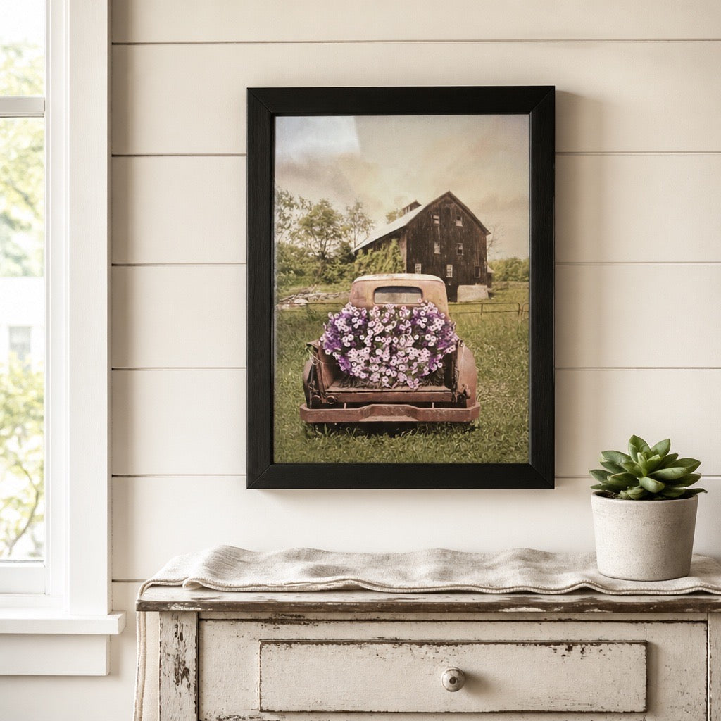 Lori Deiter "Petunia Truck" Framed Farmhouse Wall Art 27x19 Made in USA