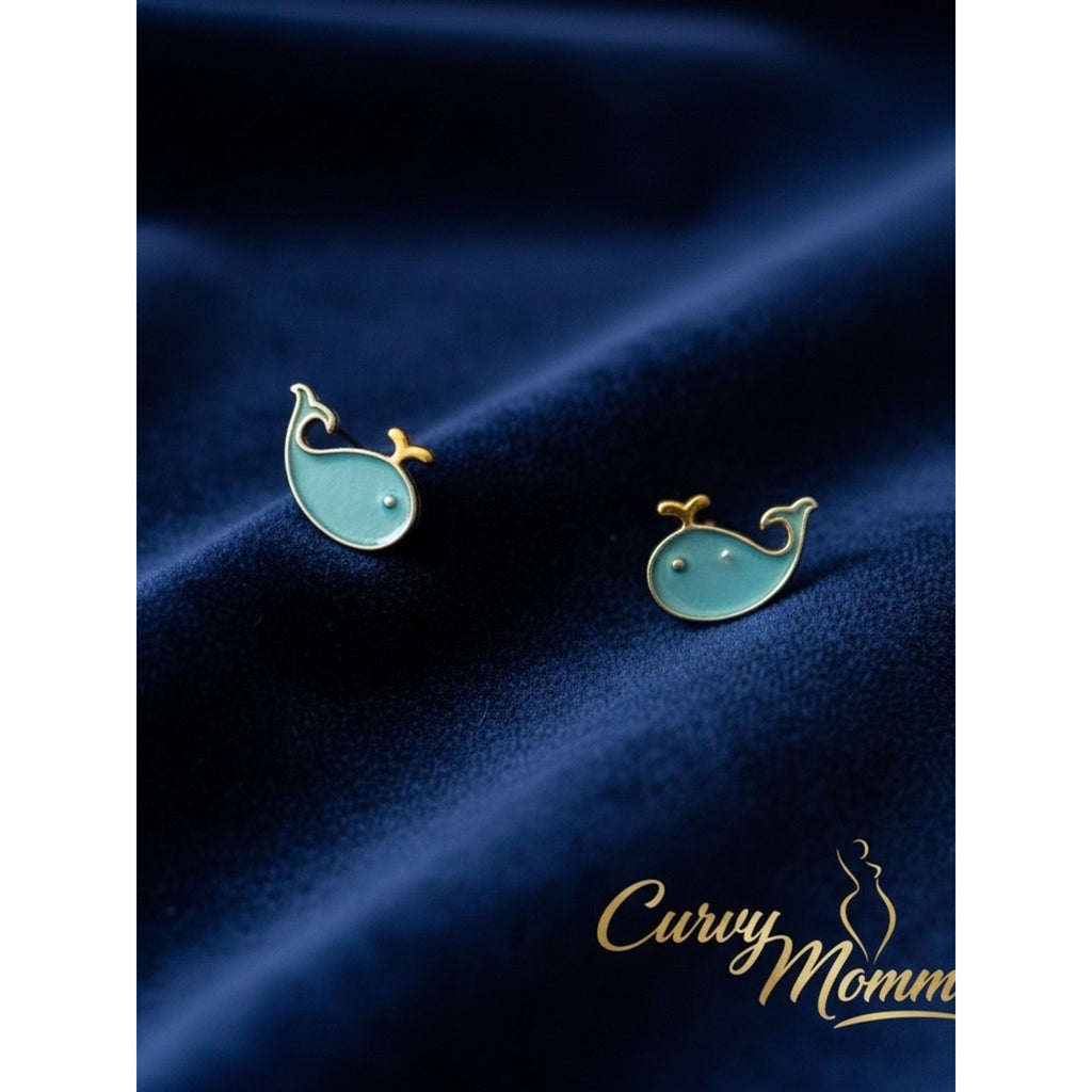 Baby Blue 925 Silver Enamel Whale Stud Earrings (small)