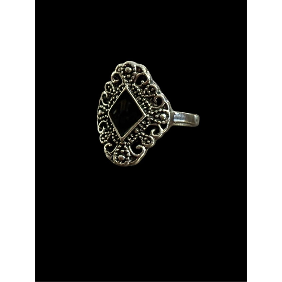 Silvertone Filigree Black Statement