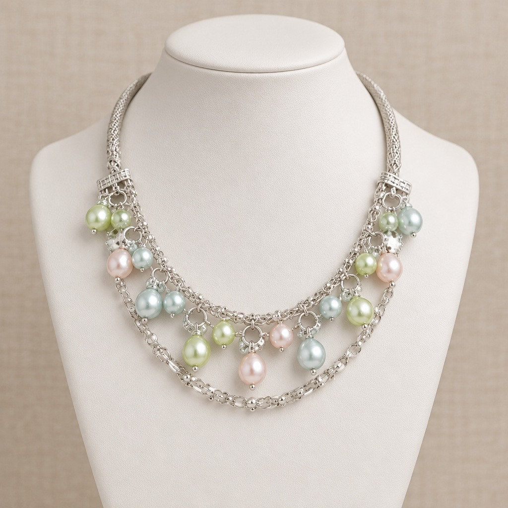 Multicolor Pearl Bib Necklace