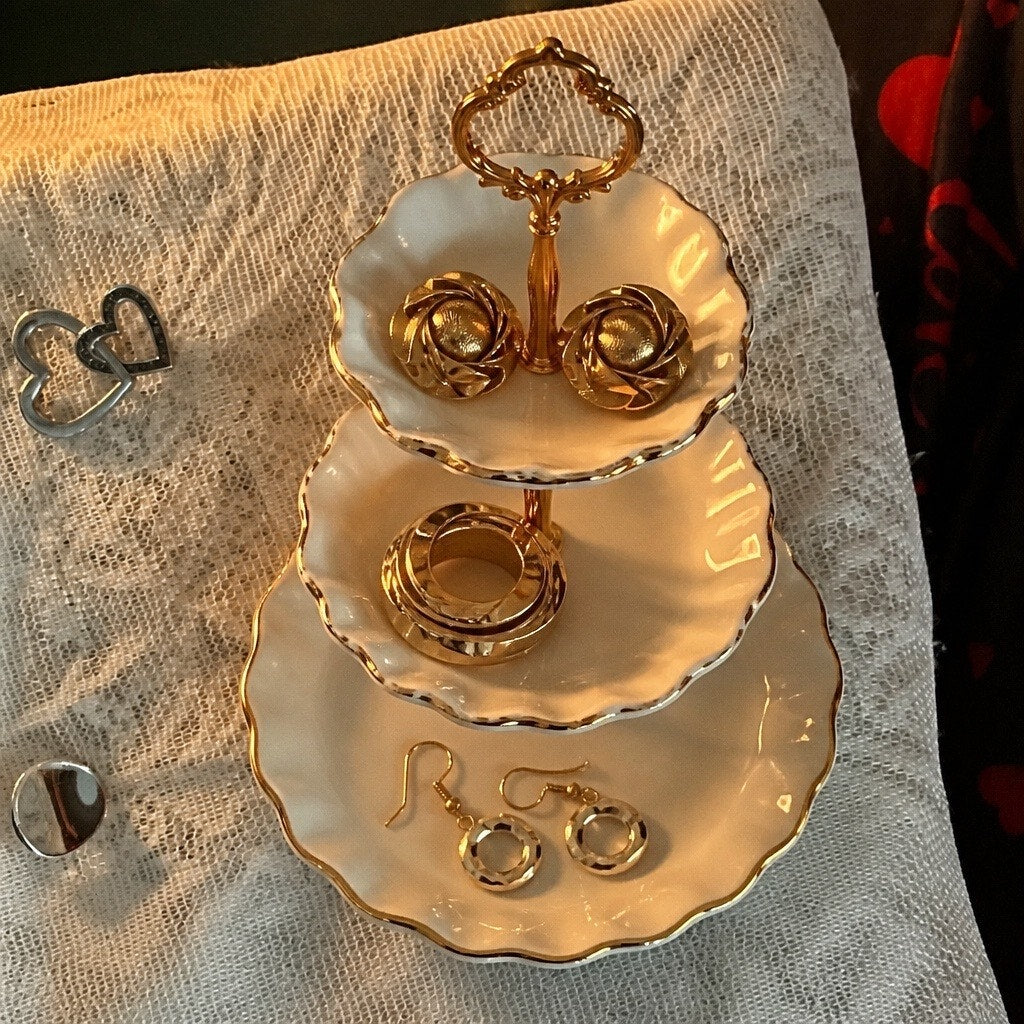 VTG Ribbon Swirl Gold Brooch CLIP ON Stud & Hoop Earring 3PC Set