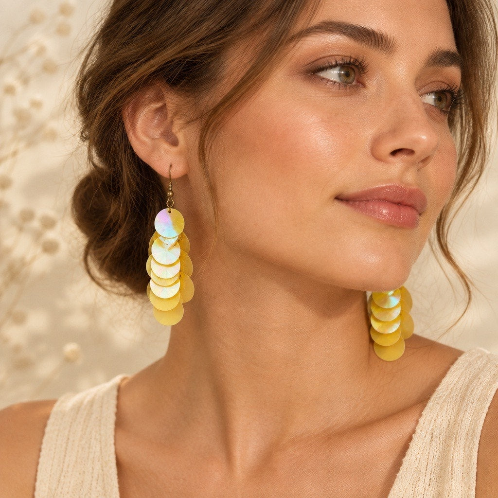 "Golden Aurora" Iridescent Paillette Cascade Earrings