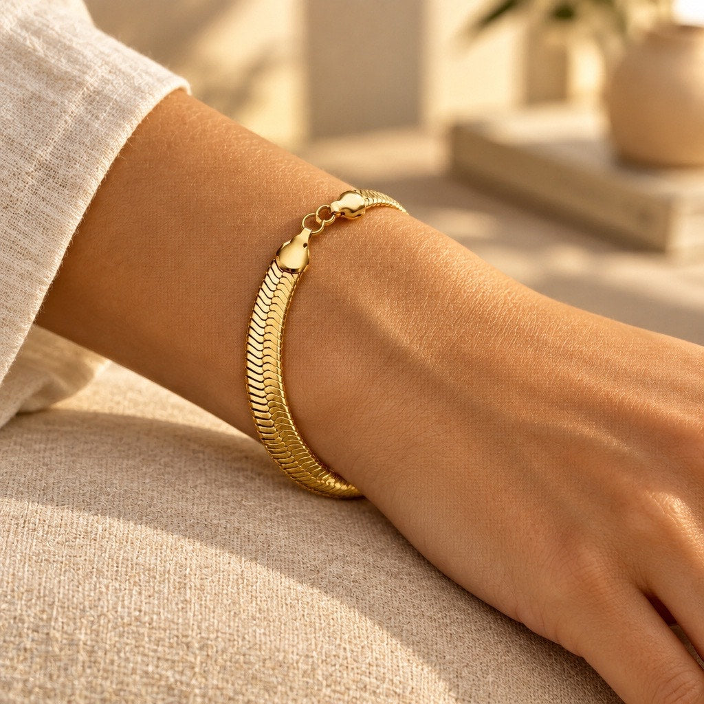 14K Gold-Plated Fluid Herringbone Statement Mesh Bracelet