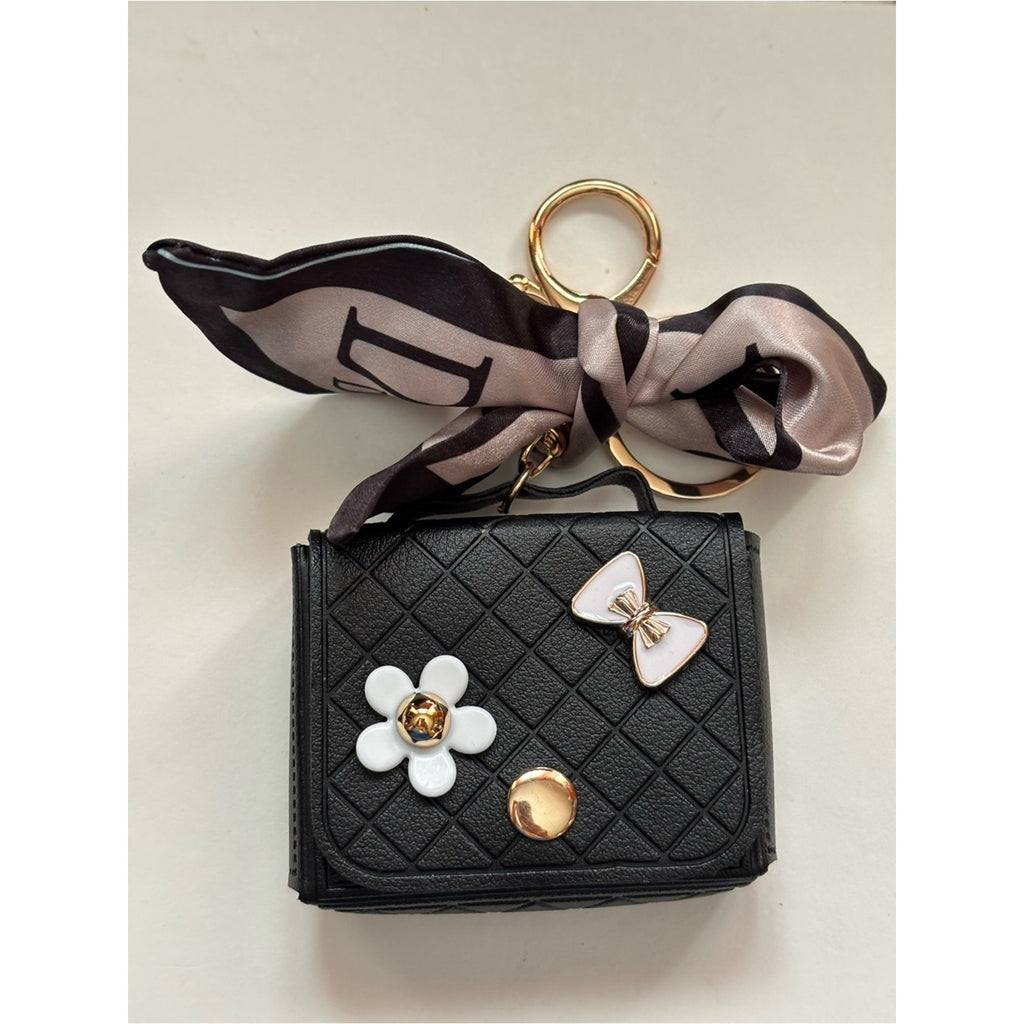 Storage Quilted Mini Bag Keychain- black
