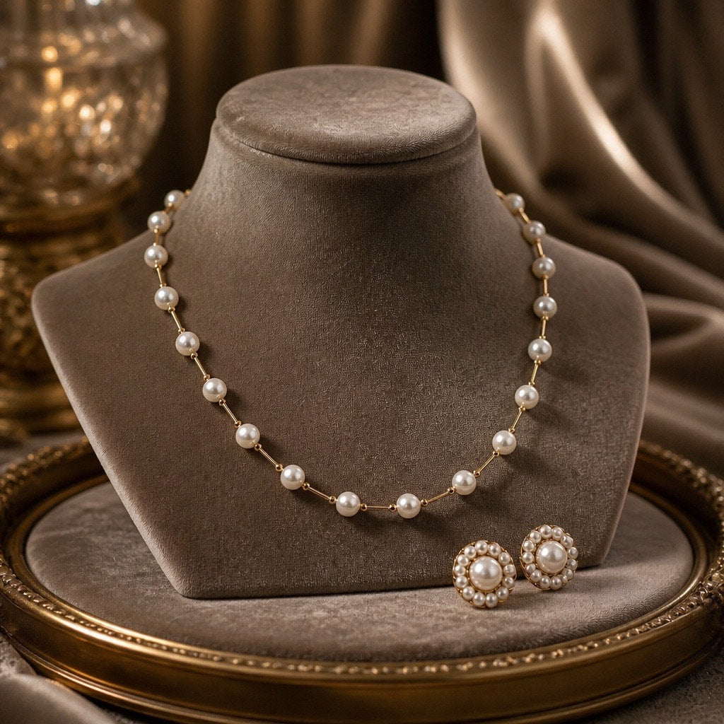 The Lumina Station Collection: Pearl Bar-Link Trousseau & Dual Earring Suite
