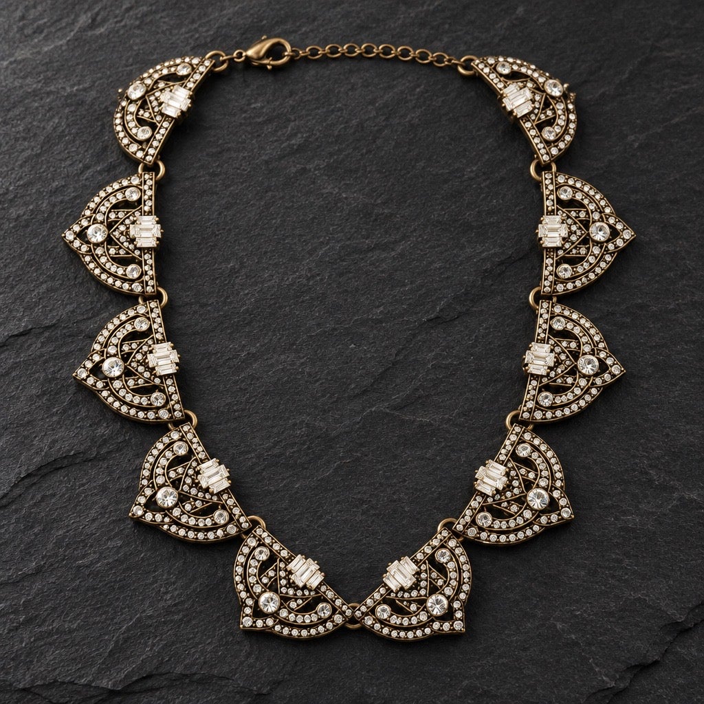 015 Vintage BaubleBar x Olivia Palermo Garbo Crystal Fan Statement Collar Necklace