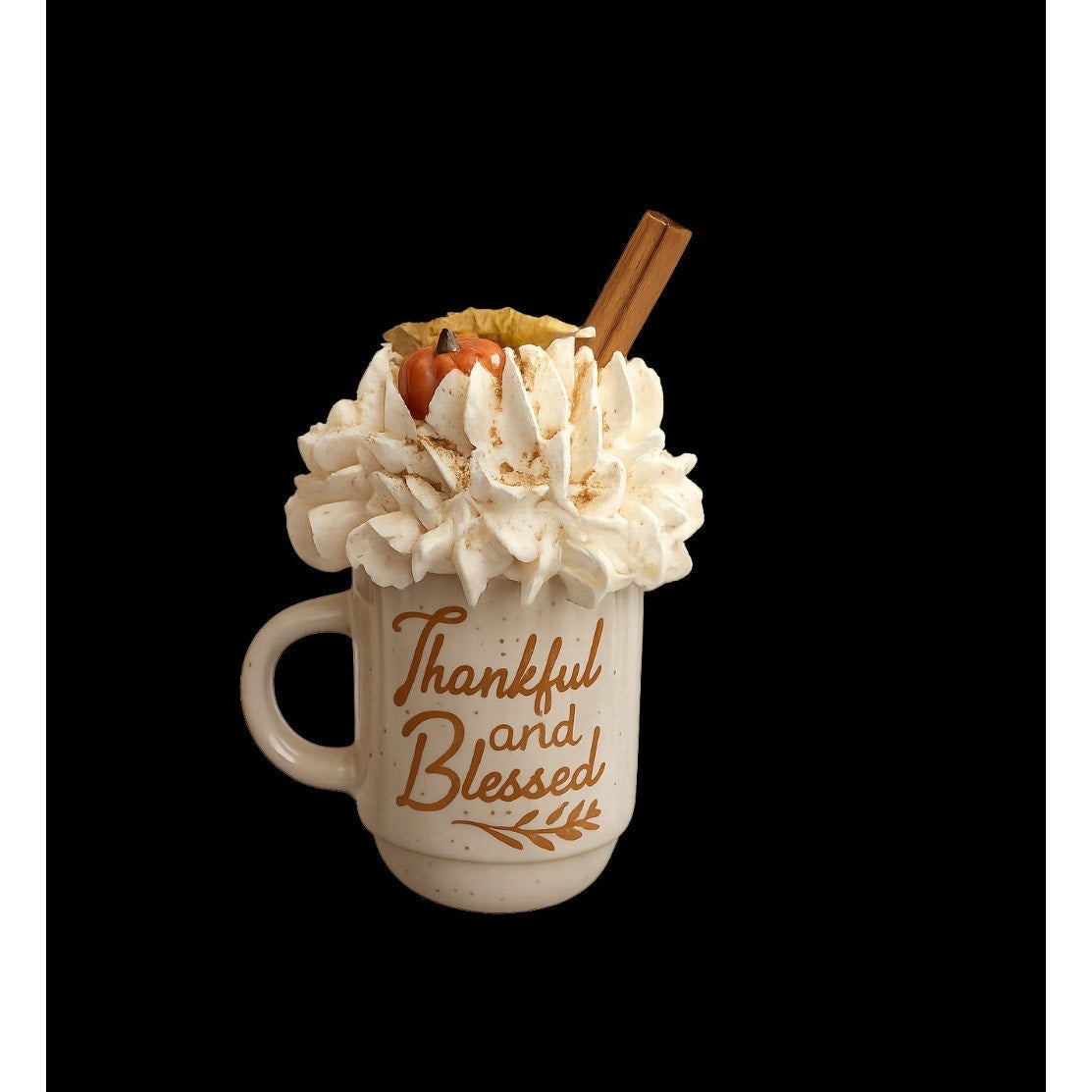 Rustic "Thankful and Blessed" Whipped Cream Mug Decor | Farmhouse Fall Coffee Cup Display