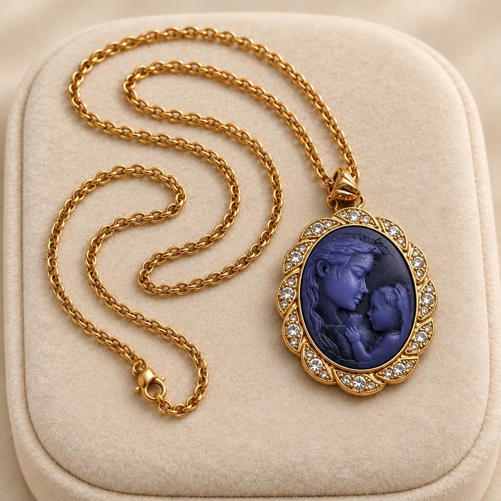 Neoclassical Mother and Child Oversized Medallion Cameo Necklace