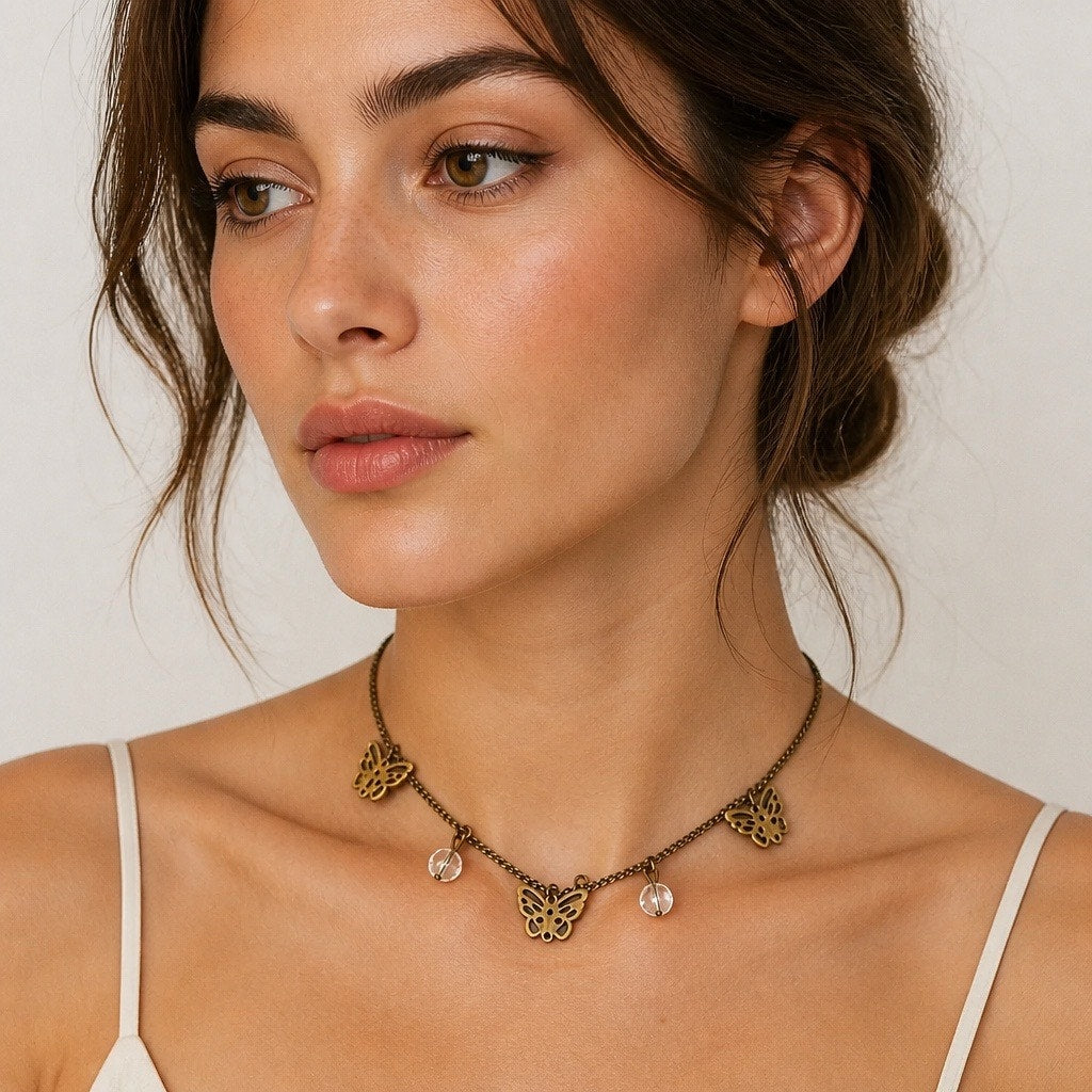 Antique Bronze Butterfly Drop Choker