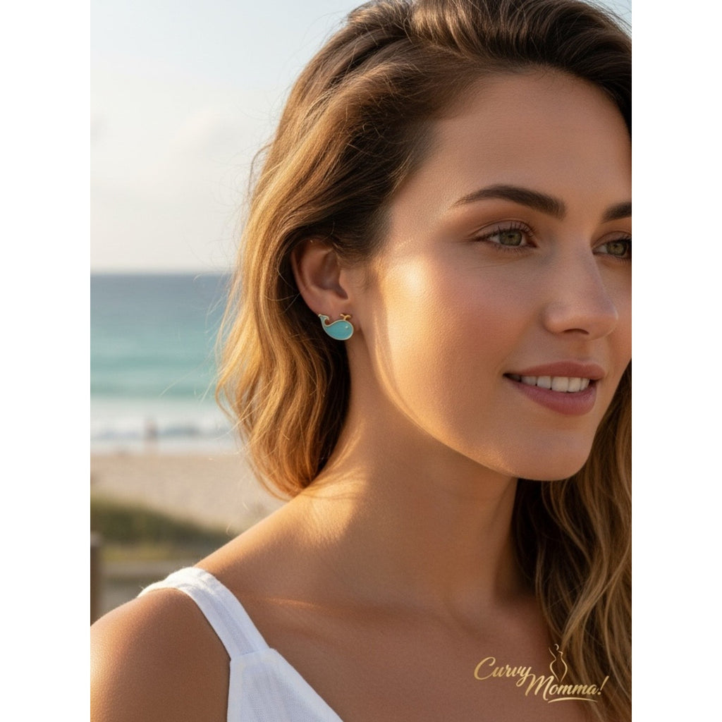 Baby Blue 925 Silver Enamel Whale Stud Earrings (small)