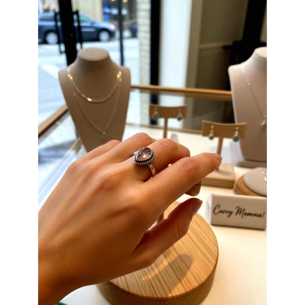 925 Sterling Silver Teardrop Rose Quartz Ring