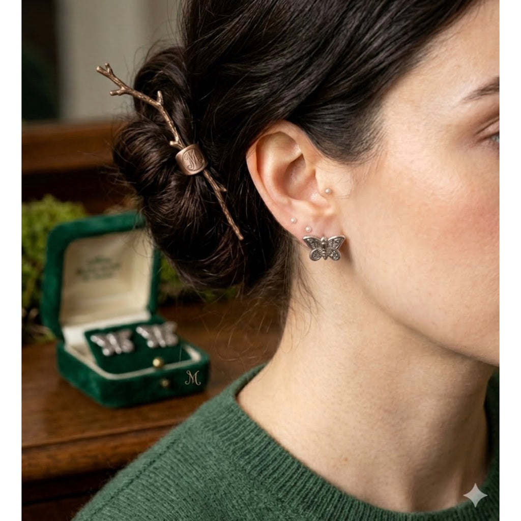 Gothic Silver Butterfly Statement Earrings