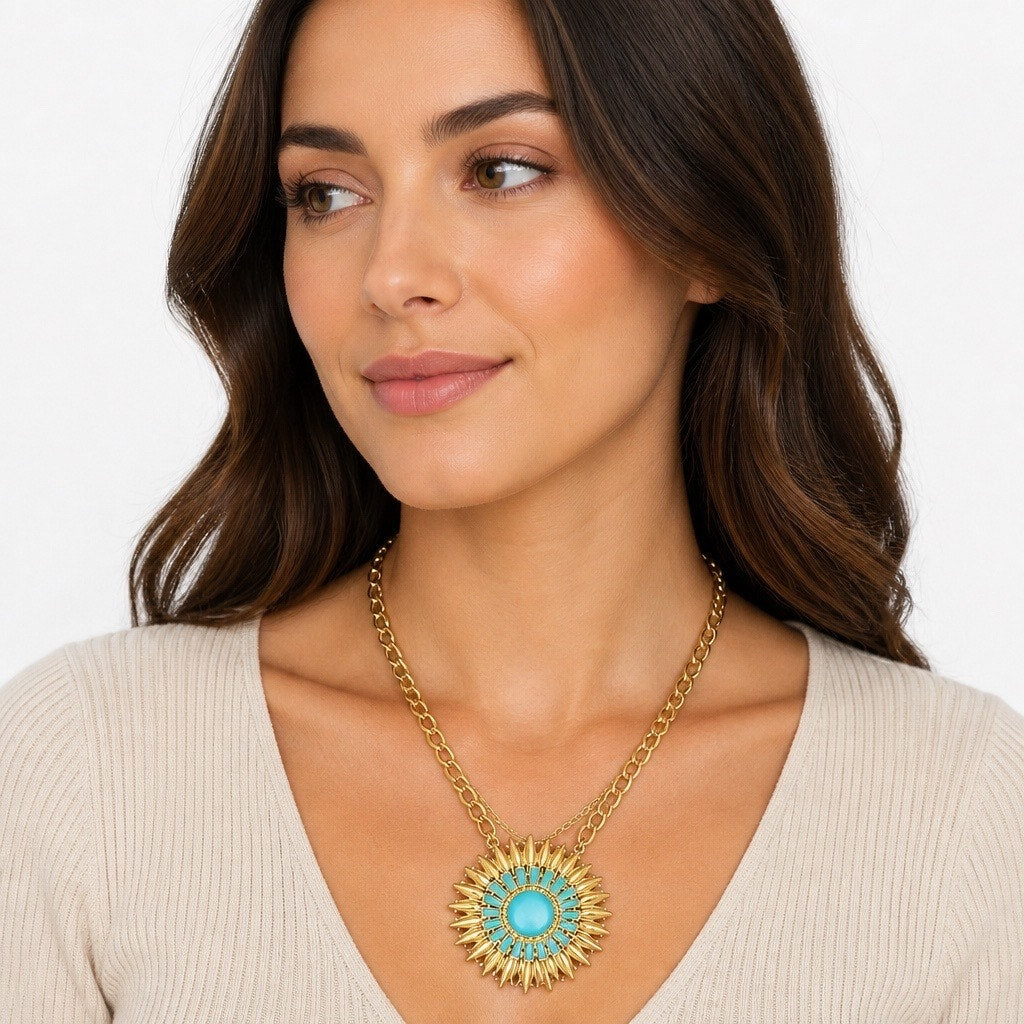 Premier Designs "Solstice" REVERSIBLE Sunburst Necklace • 2-in-1 Statement