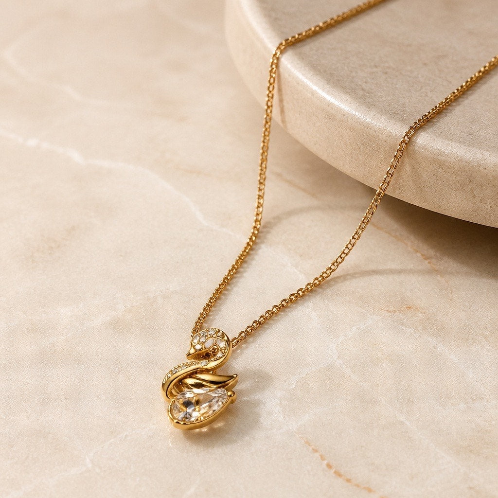 "The Grace Kelly Swan" 18k Italian Gold Filled Crystal Necklace