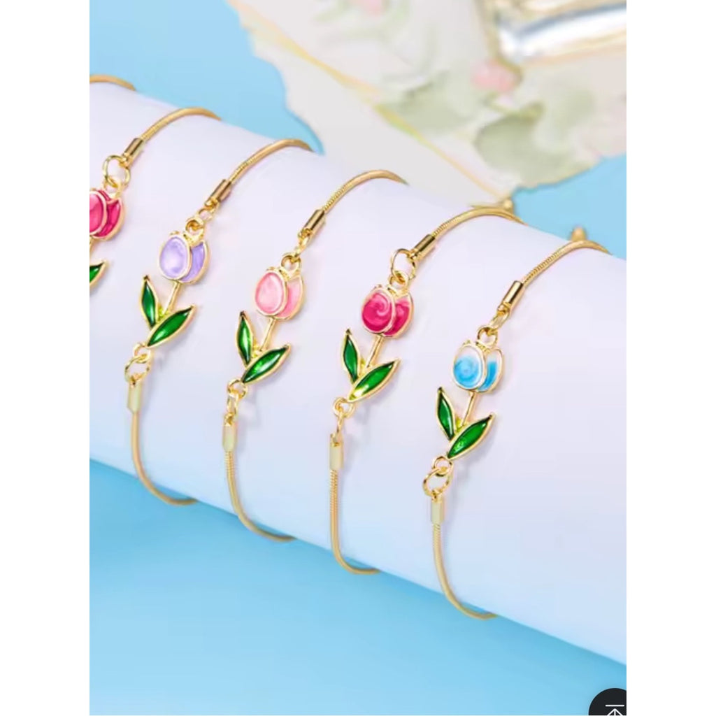 Gold Plated Pink Tulip Bracelet